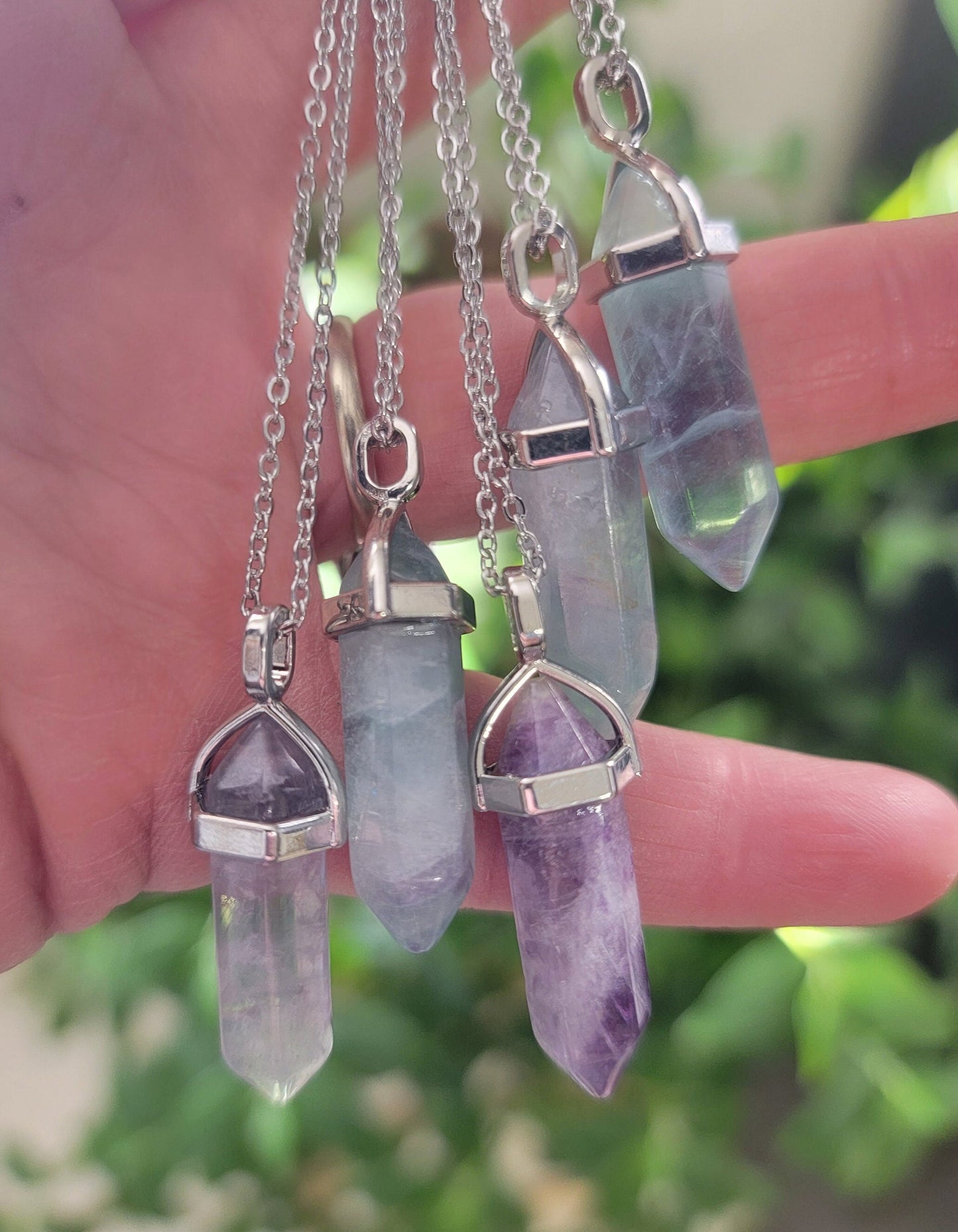 Fluorite Crystal Point Necklace NCK-0294