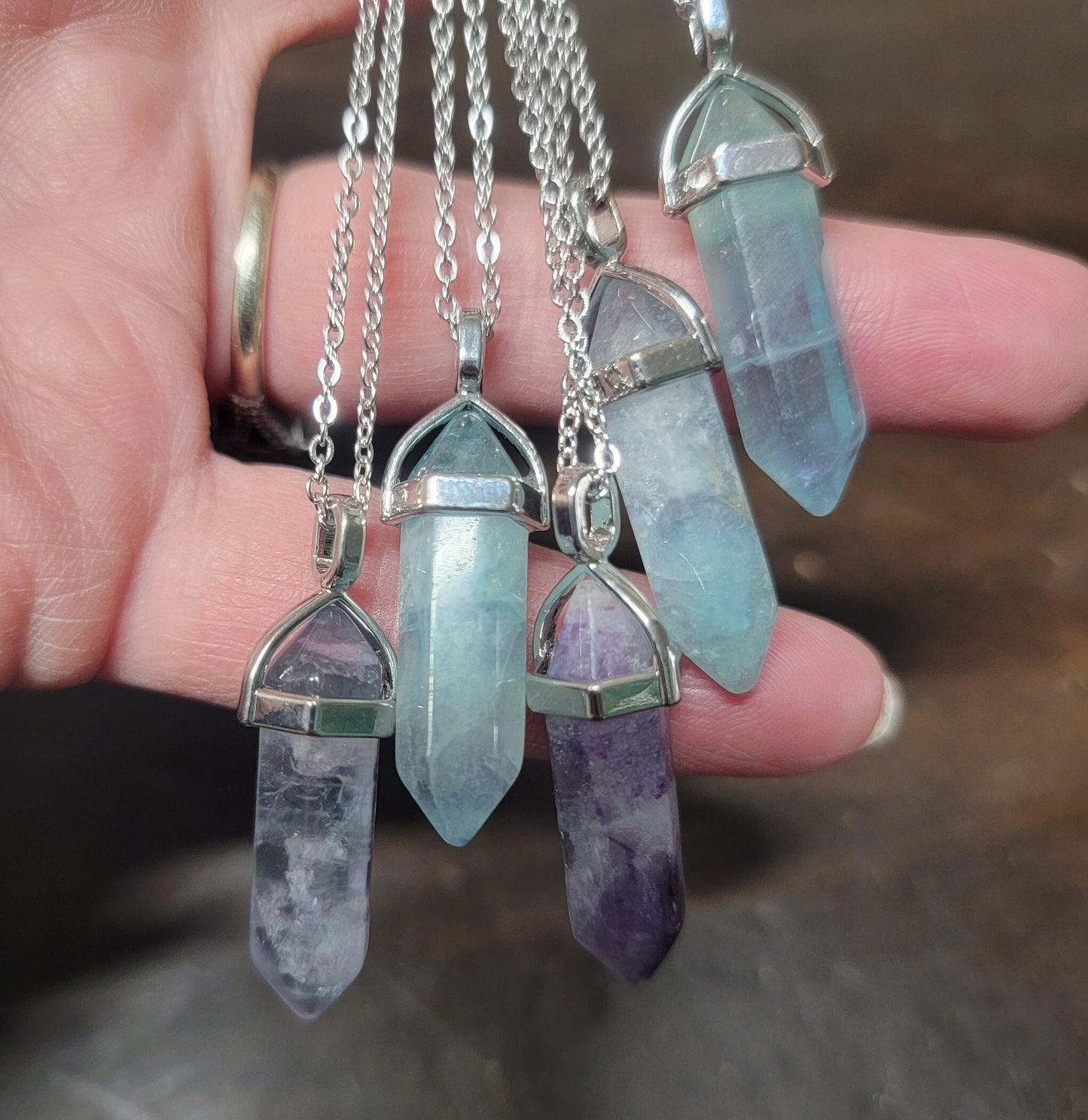 Fluorite Crystal Point Necklace NCK-0294