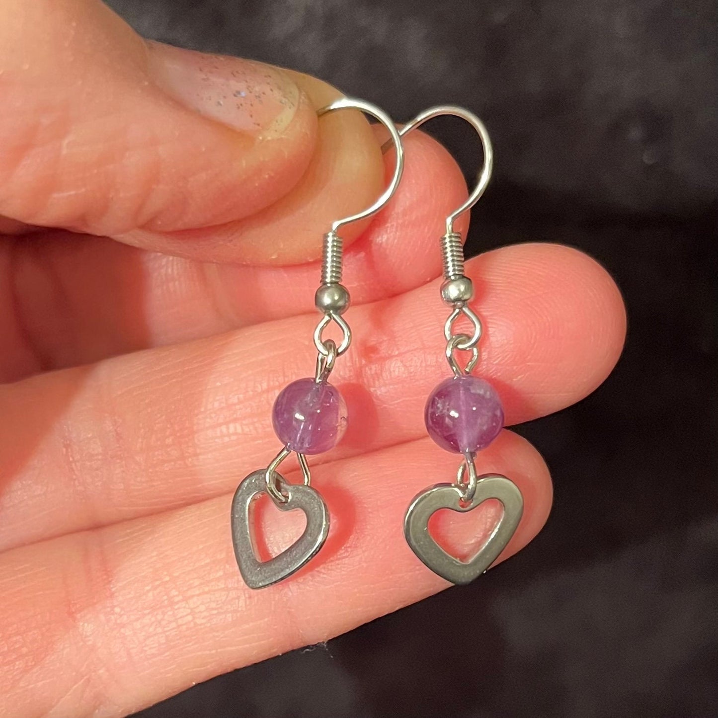 Amethyst Heart Earrings EAR-0049