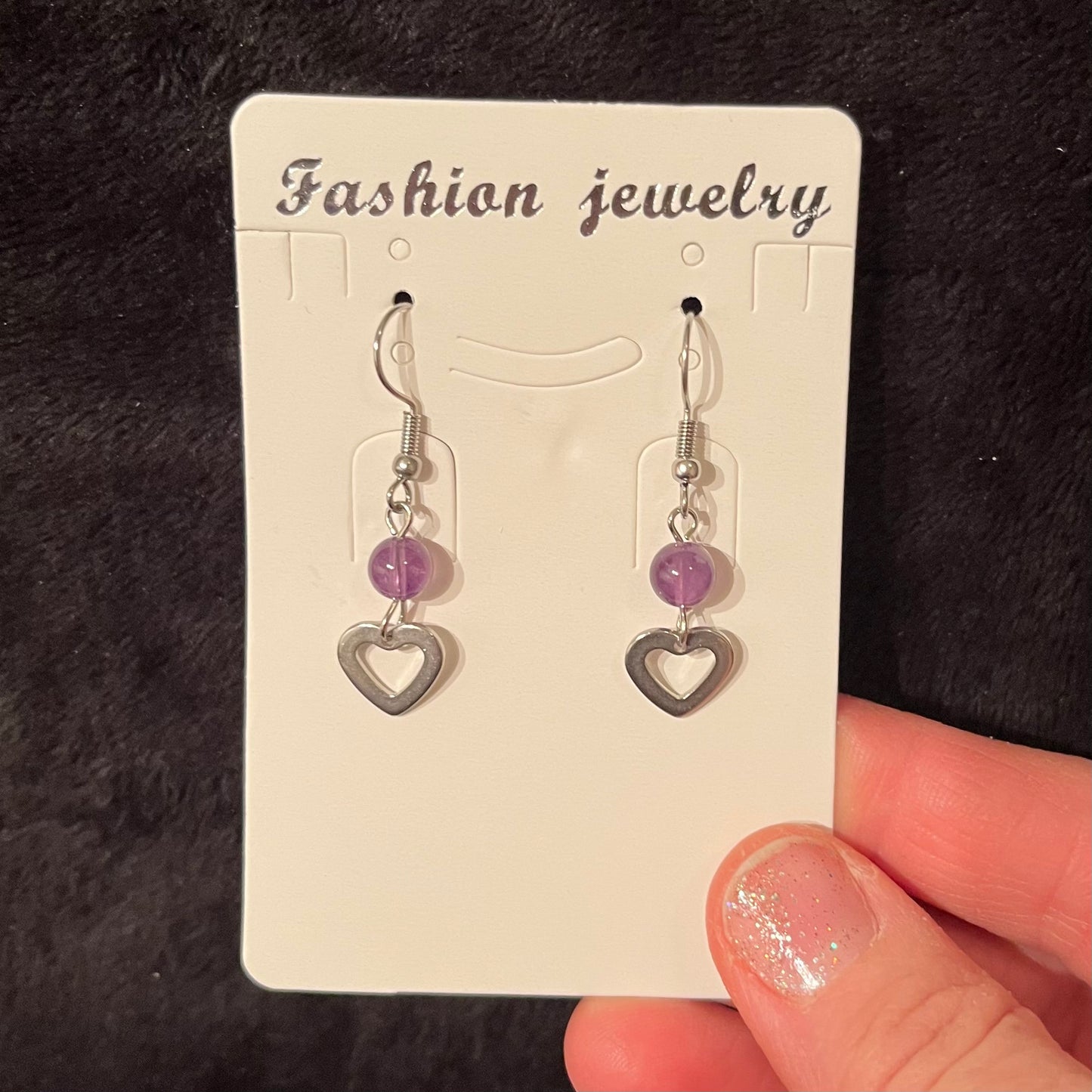 Amethyst Heart Earrings EAR-0049