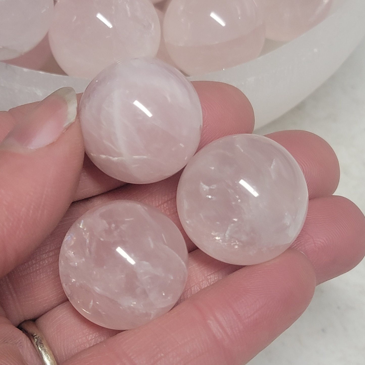 Rose Quartz, Polished Crystal Spheres (Approx 3/4") Polished Stone for the Heart Chakra, for Wire Wrapping or Crystal Grid Supply BIN-0287