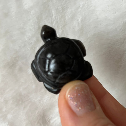 Silver Sheen Obsidian Turtle Figurine 0056