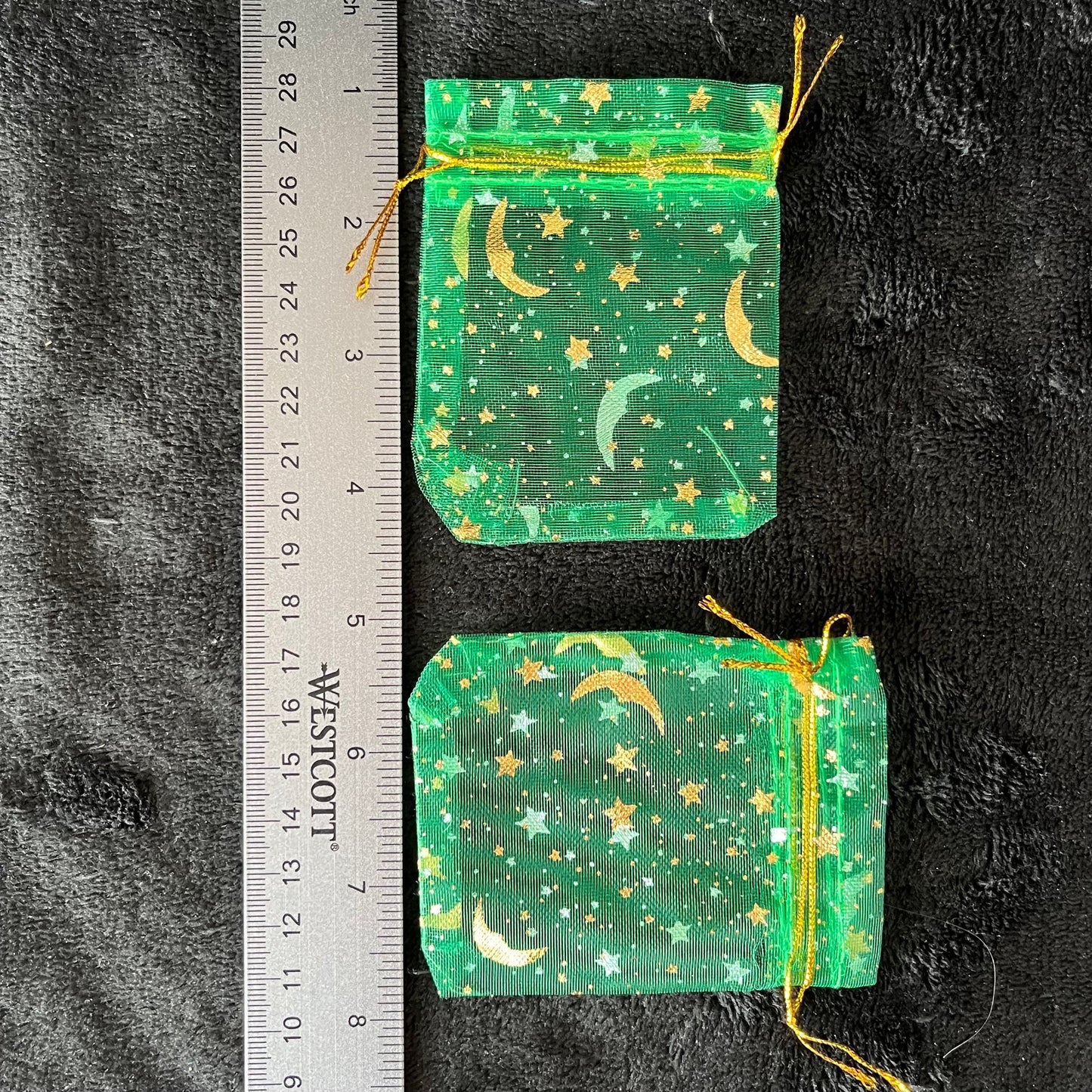 Green Sun, Moon, and Stars Organza Drawstring Bag (Approx. 2 1/4” - 3 1/2”) BAG-0196