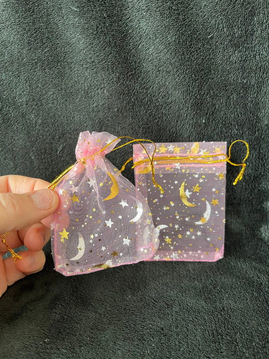 Pink Sun, Moon, and Stars Organza Drawstring Bag (Approx. 2 1/4” - 3 1/2”) BAG-0194 Shop Wholesale Crystals