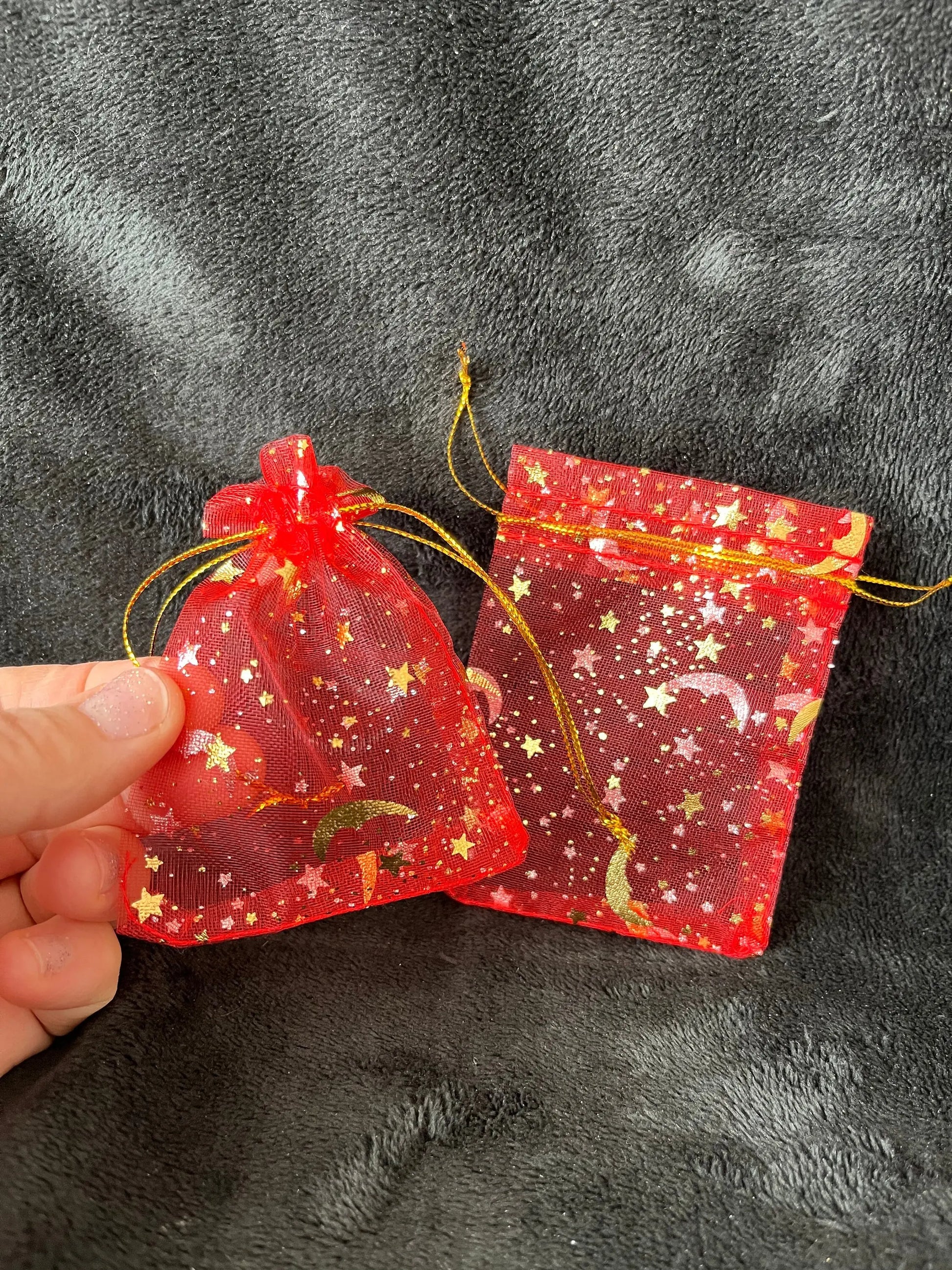 Red Sun, Moon, and Stars Organza Drawstring Bag (Approx. 2 1/4” - 3 1/2”) BAG-0192 Shop Wholesale Crystals