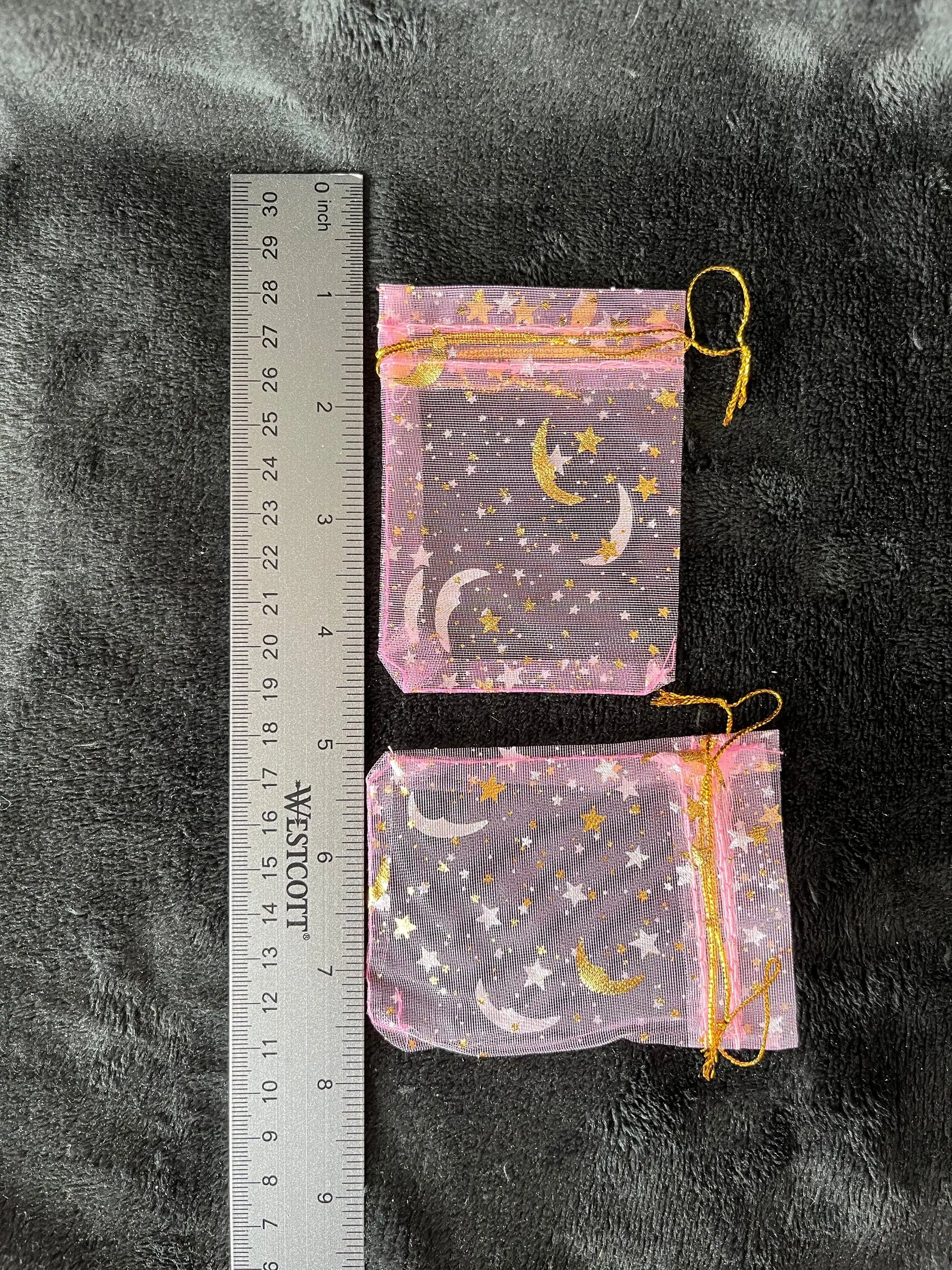 Pink Sun, Moon, and Stars Organza Drawstring Bag (Approx. 2 1/4” - 3 1/2”) BAG-0194 Shop Wholesale Crystals