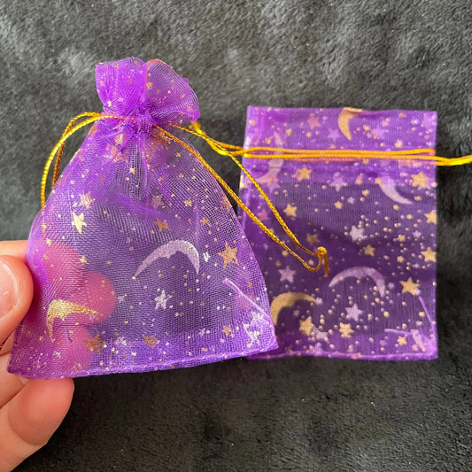 Plum Purple Sun, Moon, and Stars Organza Drawstring Bag (Approx. 2 1/4” - 3 1/2”) BAG-0184 Shop Wholesale Crystals