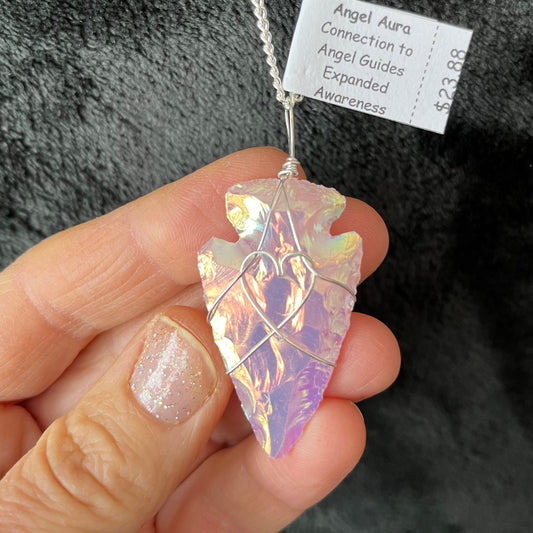 Angel Aura Pink Opalite Arrowhead Necklace NCK-2833