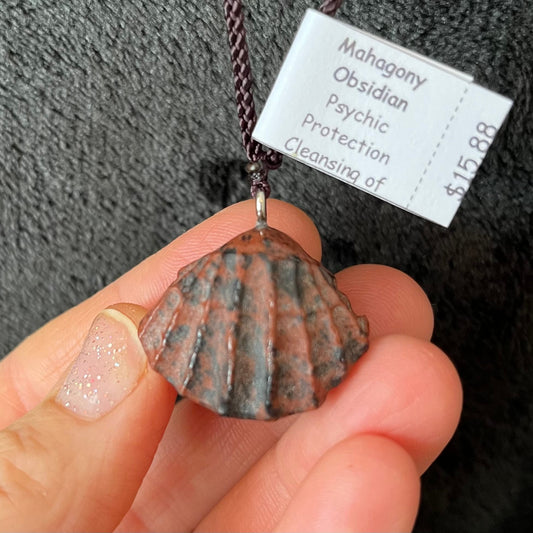 Mahogany Obsidian Seashell Necklace NCK-2837