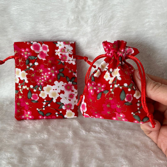 Red Floral Drawstring Bag (Approx. 2 1/2” X 3 1/2") BAG-0206 Shop Wholesale Crystals