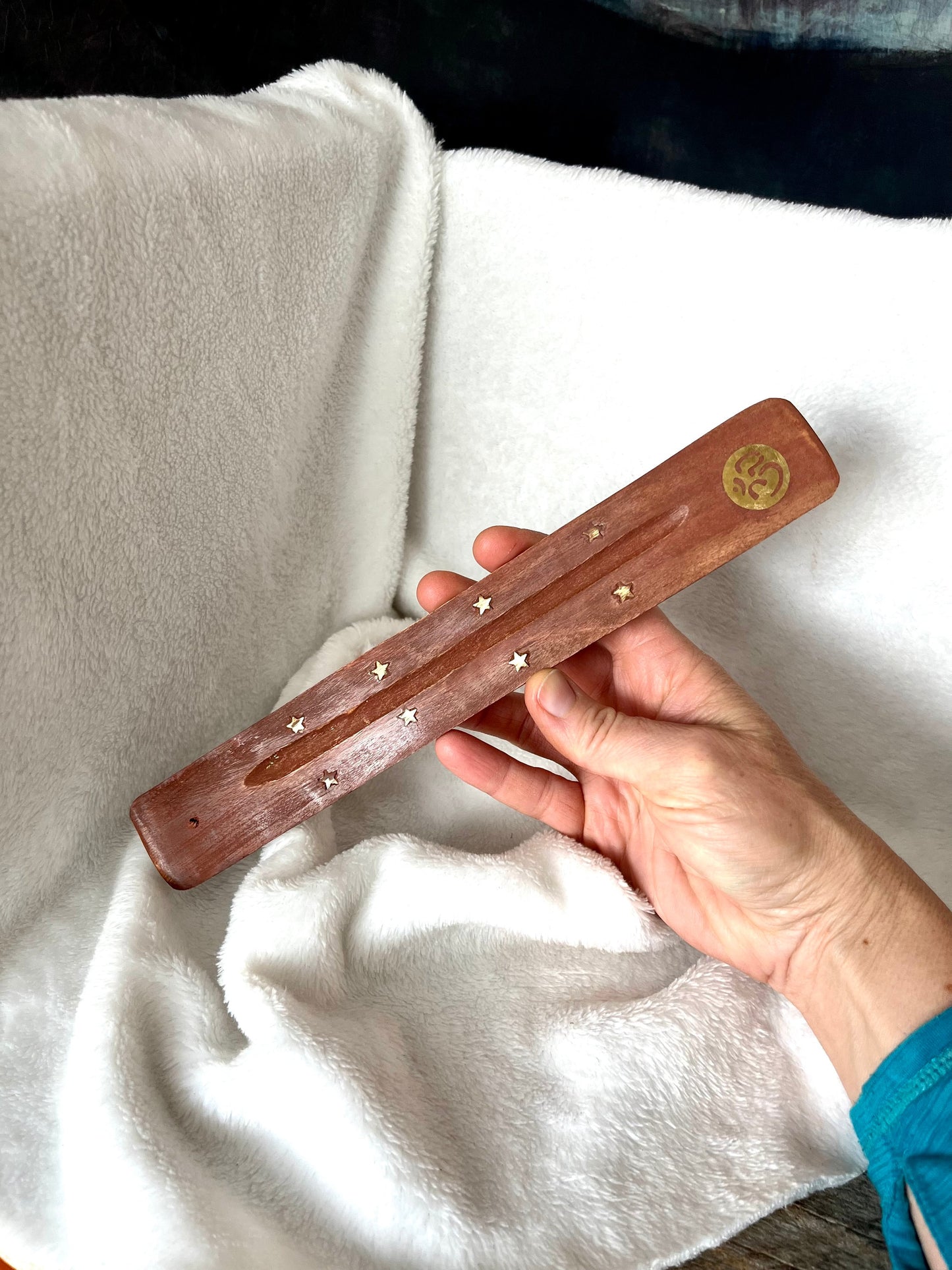 Wooden Incense Tray, Golden Om Symbol 1643