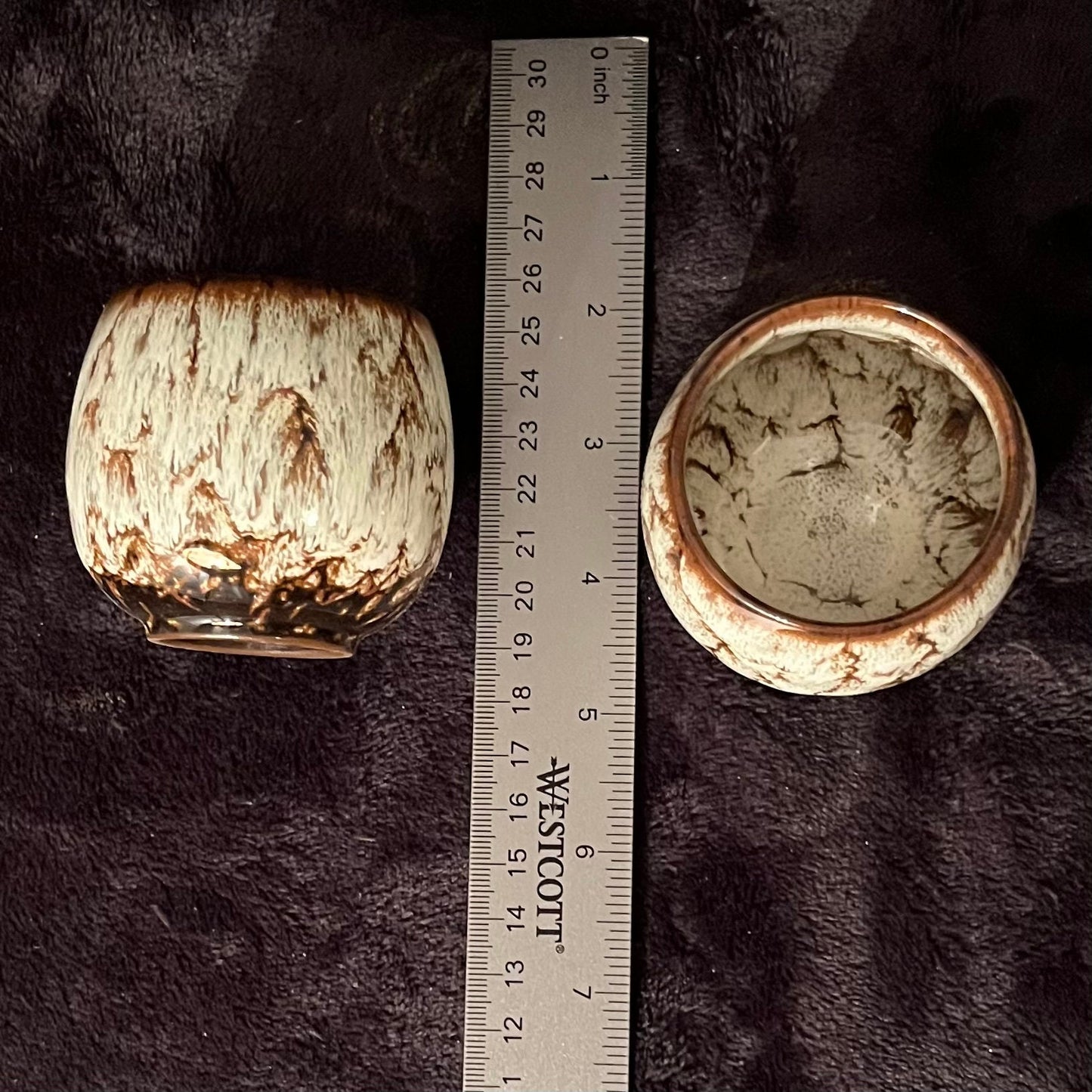 Ceramic Cup, White and Brown (Approx. 2 1/2”W X 2 1/4” T) CUP-3