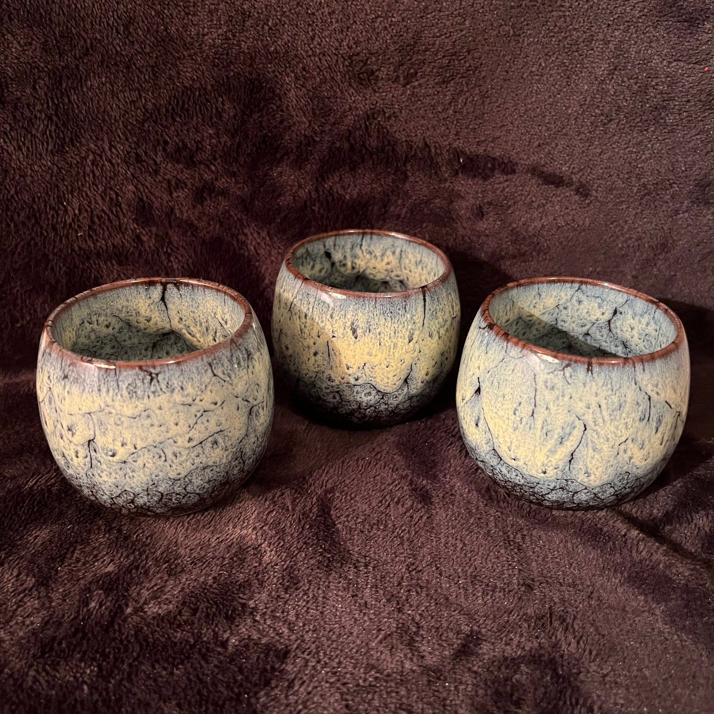 Ceramic Cup, Yellow and Blue (Approx. 2 1/2”W X 2 1/4” T) CUP-10