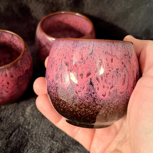 Ceramic Cup, Pink and Brown (Approx. 2 1/2”W X 2 1/4” T) CUP-7