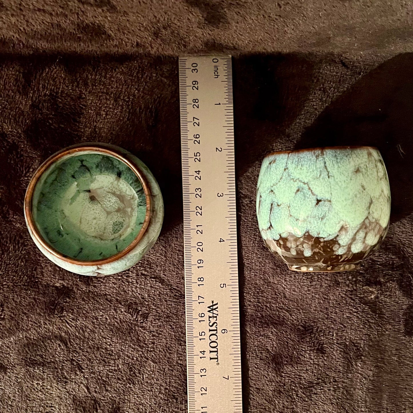 Ceramic Cup, Seafoam Green and Brown (Approx. 2 1/2”W X 2 1/4” T) CUP-8