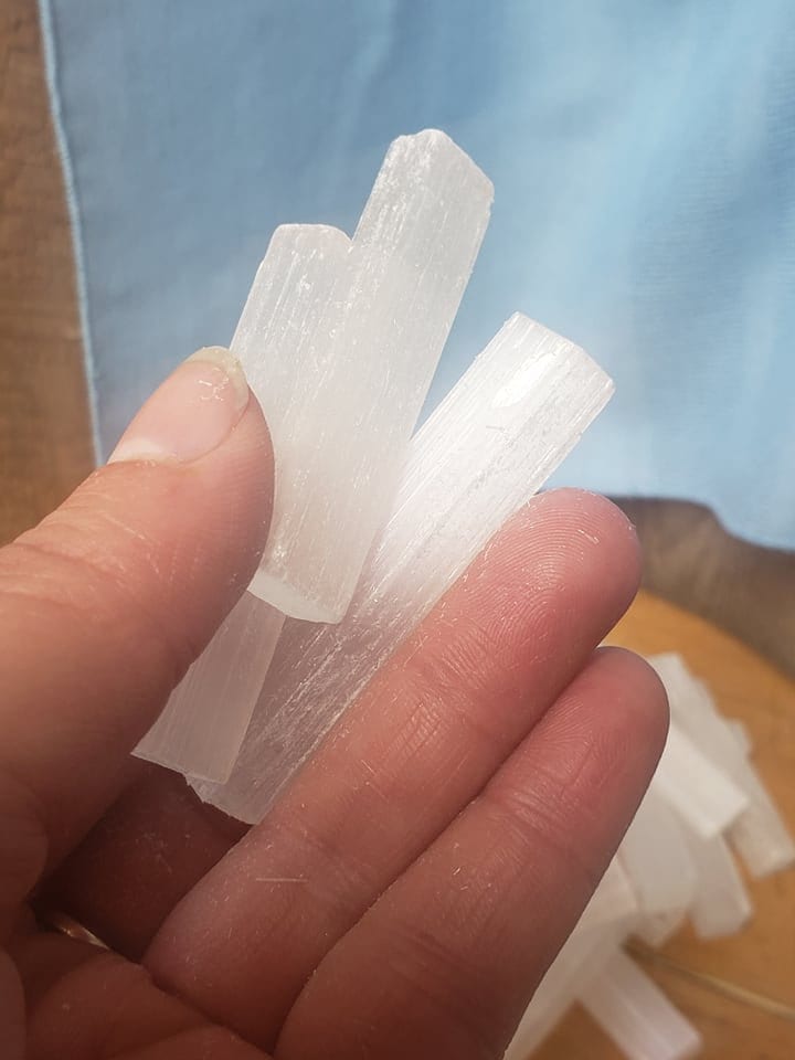 Selenite Stick (Approx 2” - 2 1/4") for Crown Chakra, Small Stick Wands, Supply for Crystal Grid, Stone of the Moon Goddess G-0004