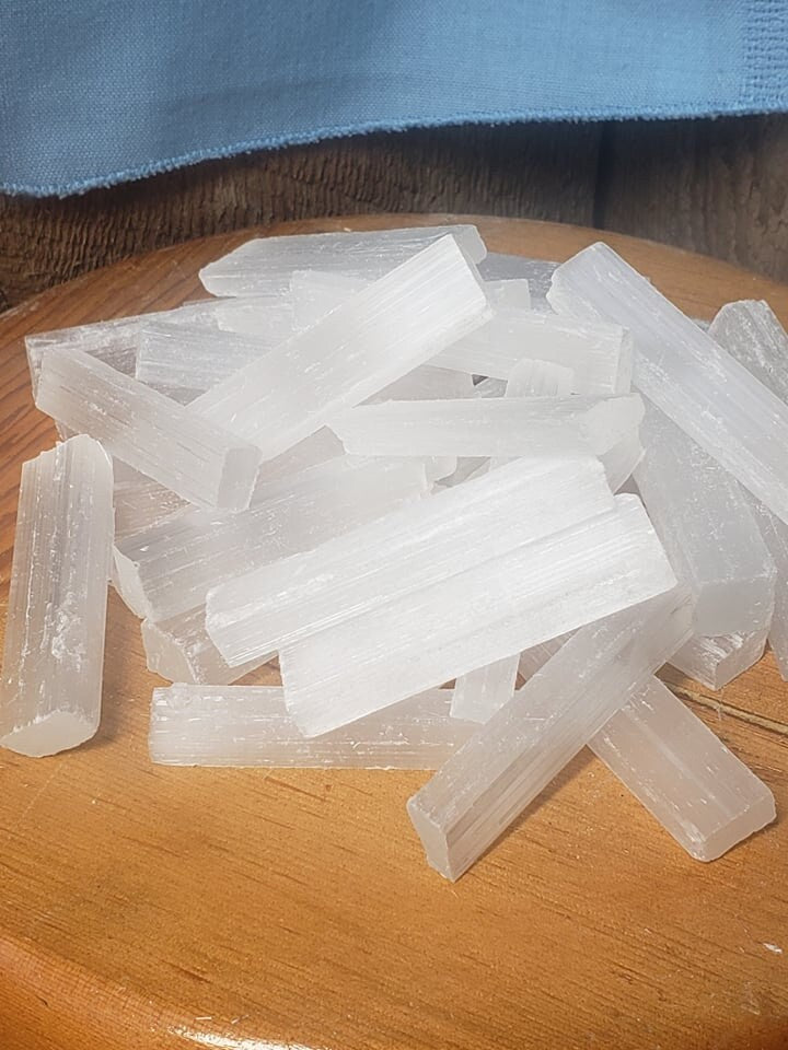 Selenite Stick (Approx 2” - 2 1/4") for Crown Chakra, Small Stick Wands, Supply for Crystal Grid, Stone of the Moon Goddess G-0004