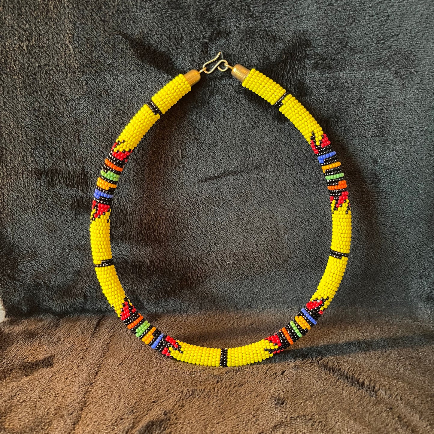 African Maasai Beaded Choker, Yellow Tribal NCK-2911