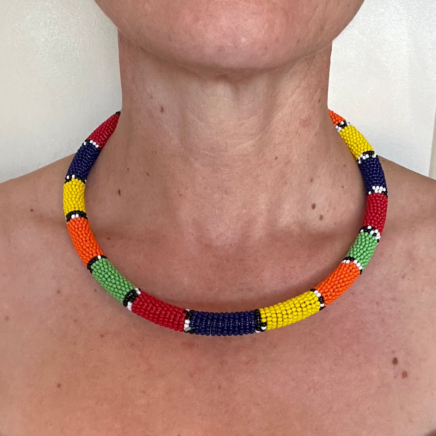 African Maasai Beaded Choker, Multi-color Tribal NCK-2914