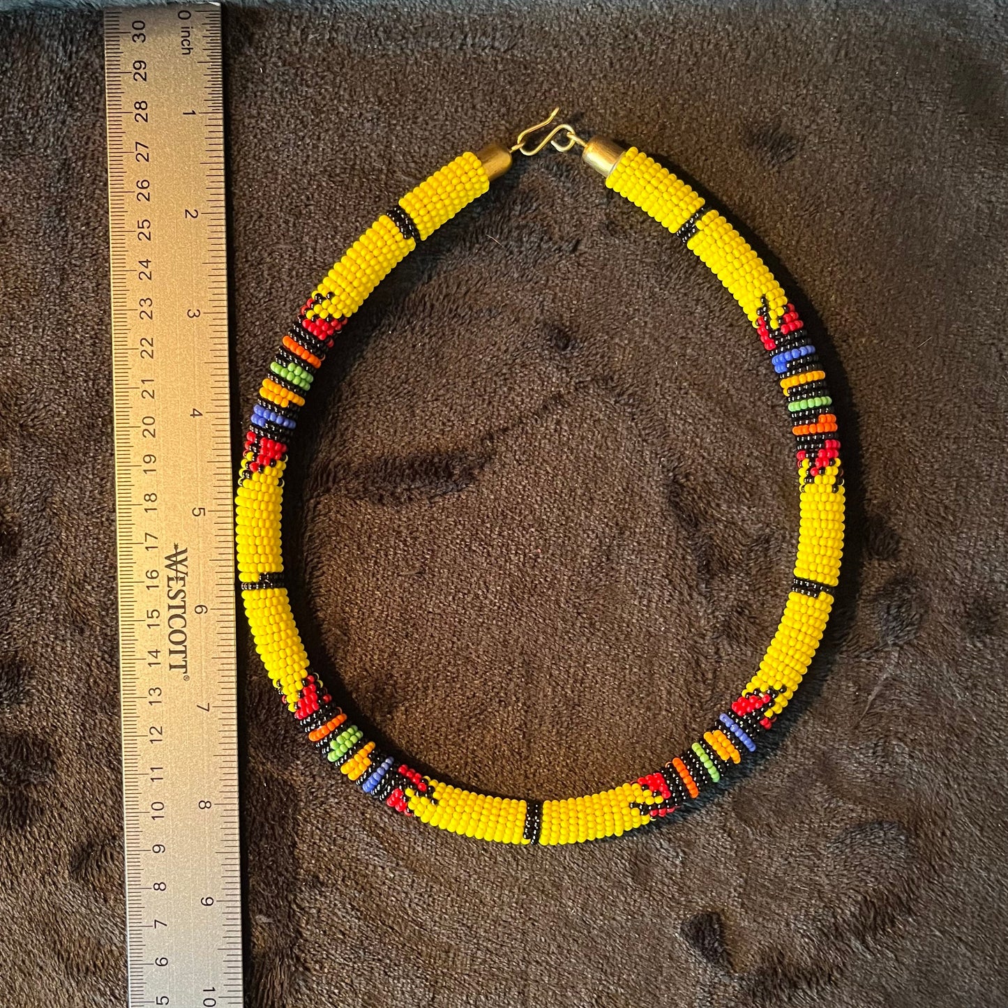 African Maasai Beaded Choker, Yellow Tribal NCK-2911