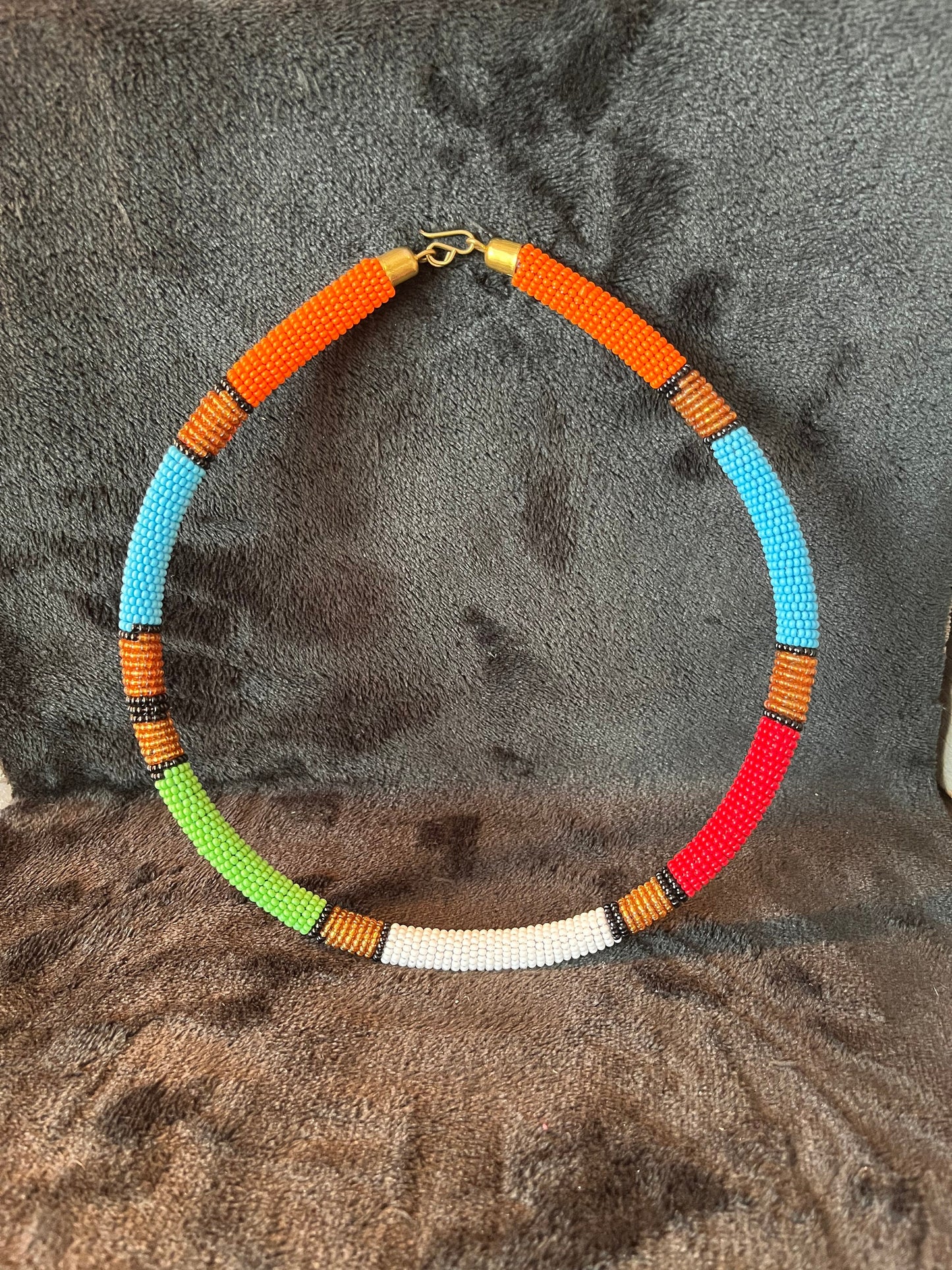 African Maasai Beaded Choker, Multi-color Tribal NCK-2913