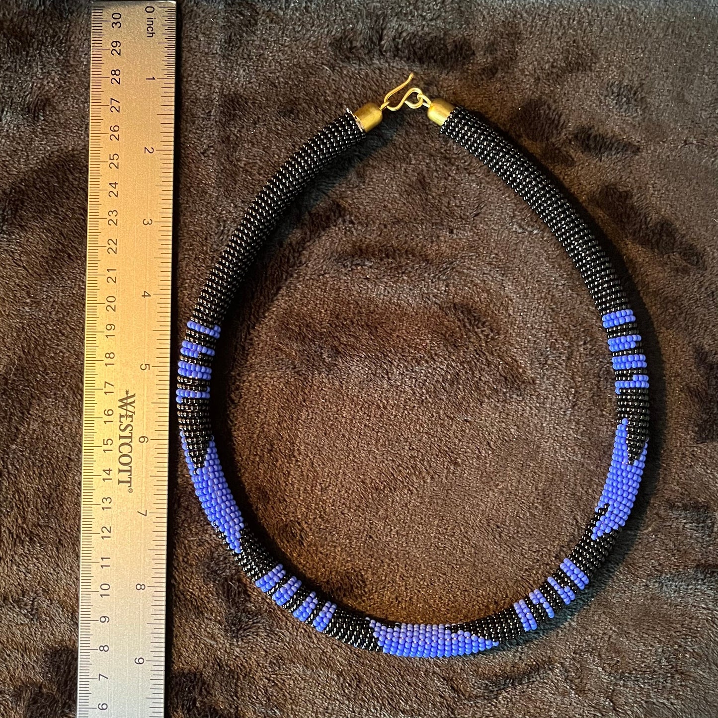 African Maasai Beaded Choker, Black and Blue Tribal NCK-2916