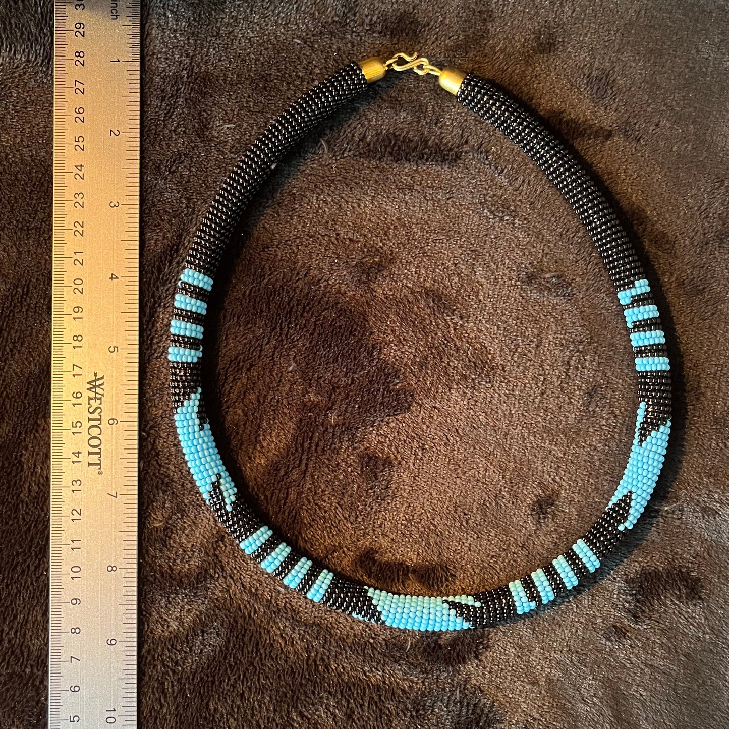 African Maasai Beaded Choker, Black and Blue Tribal NCK-2917