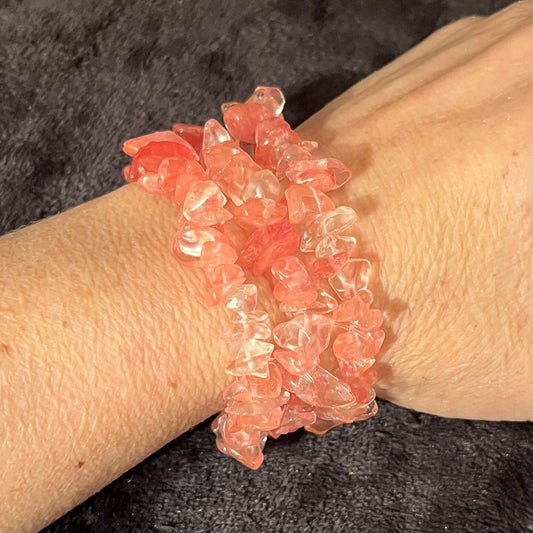 Cherry Quartz Chip Bracelet BRC-0043