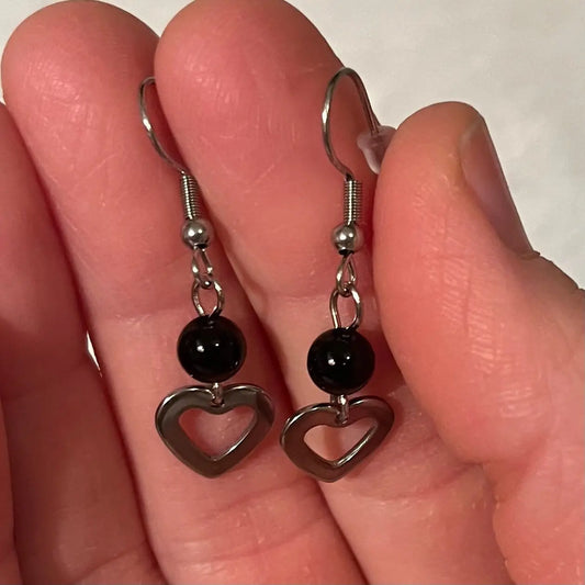 Black Obsidian Heart Dangle Earrings EAR-0061 Shop Wholesale Crystals