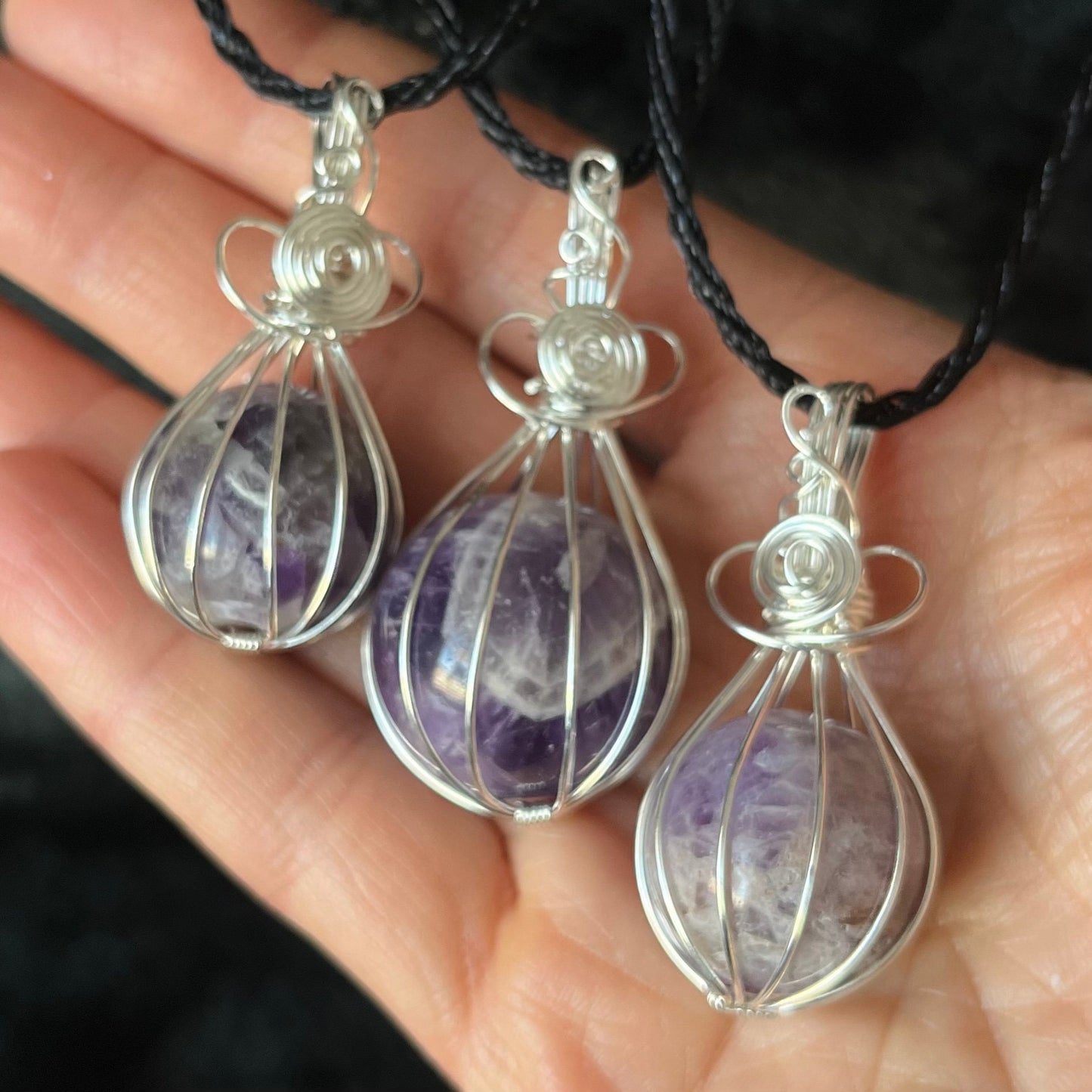 Amethyst Sphere Wire Wrapped Necklace   NCK-2919