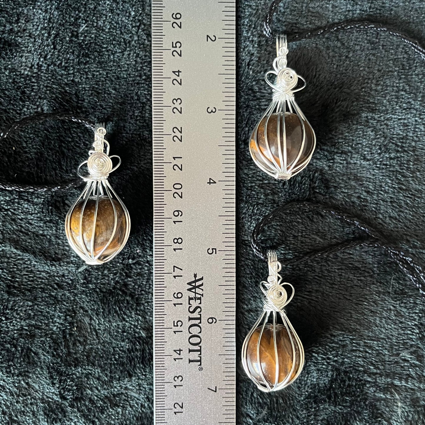 Tiger Eye Sphere Wire Wrapped Necklace   NCK-2920