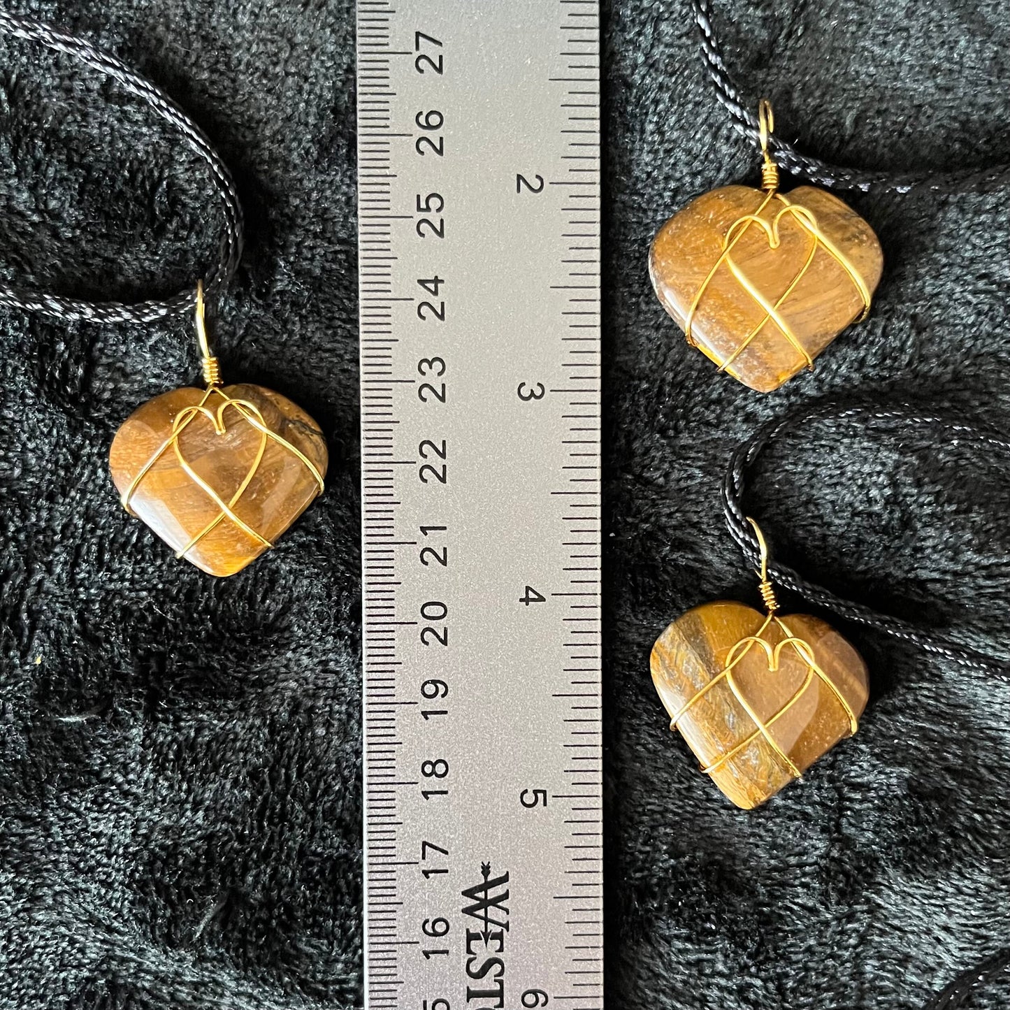 Tiger Eye Heart Wire Wrapped Necklace, Gold Tone NCK-2935