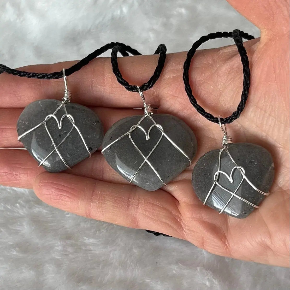 Gray Agate Heart Wire Wrapped Necklace, Silver Tone NCK-2946 Shop Wholesale Crystals