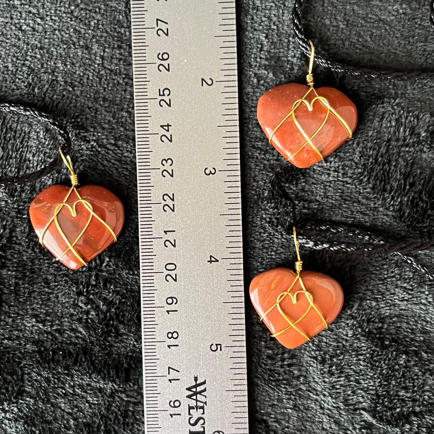 Red Jasper Heart Wire Wrapped Necklace, Gold Tone NCK-2937