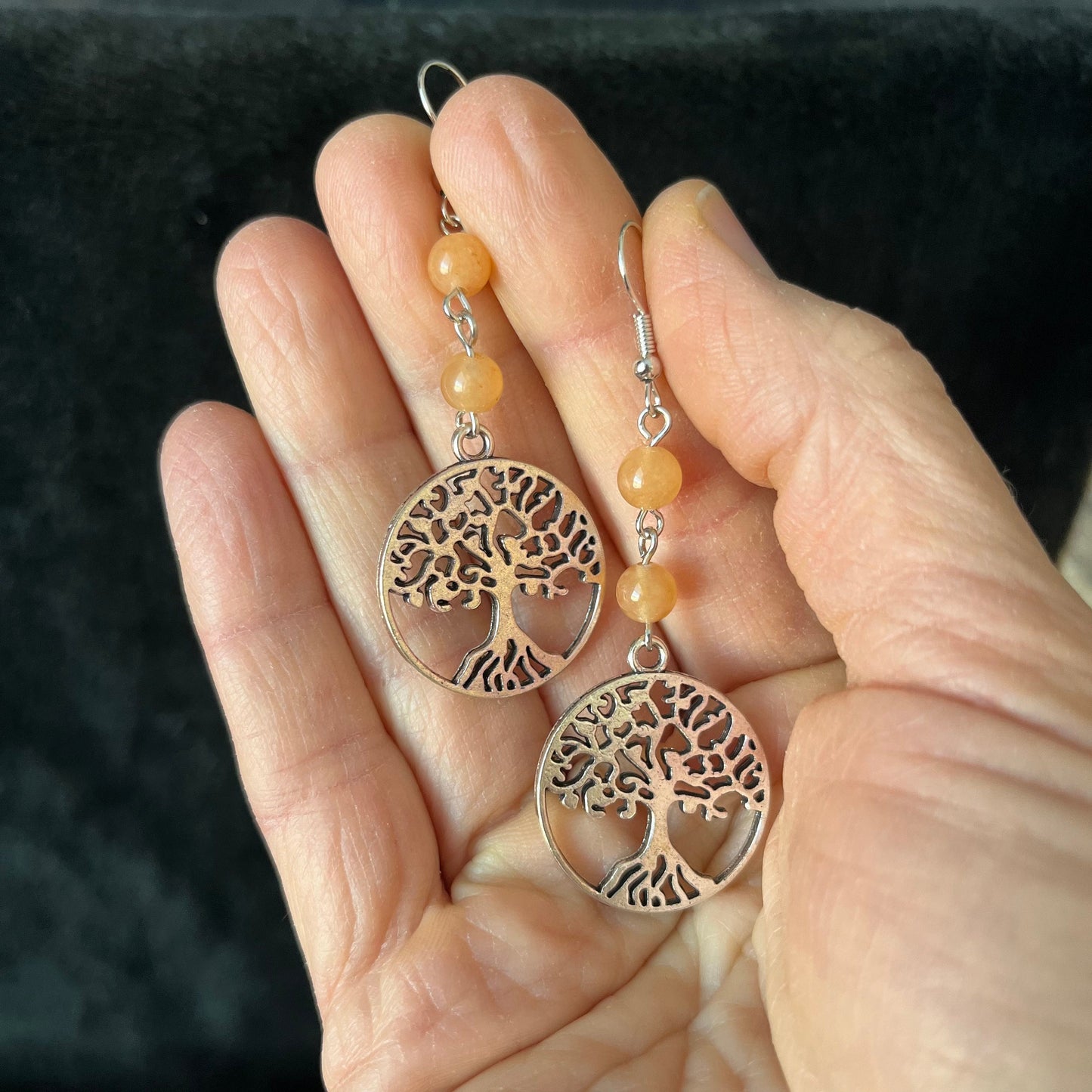 Orange Aventurine Tree of Life Earrings EAR-0073