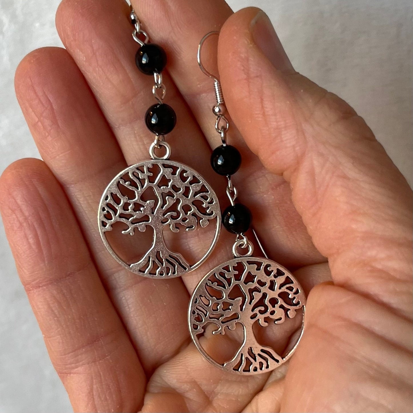 Obsidian Tree Of Life Earrings EAR-0070