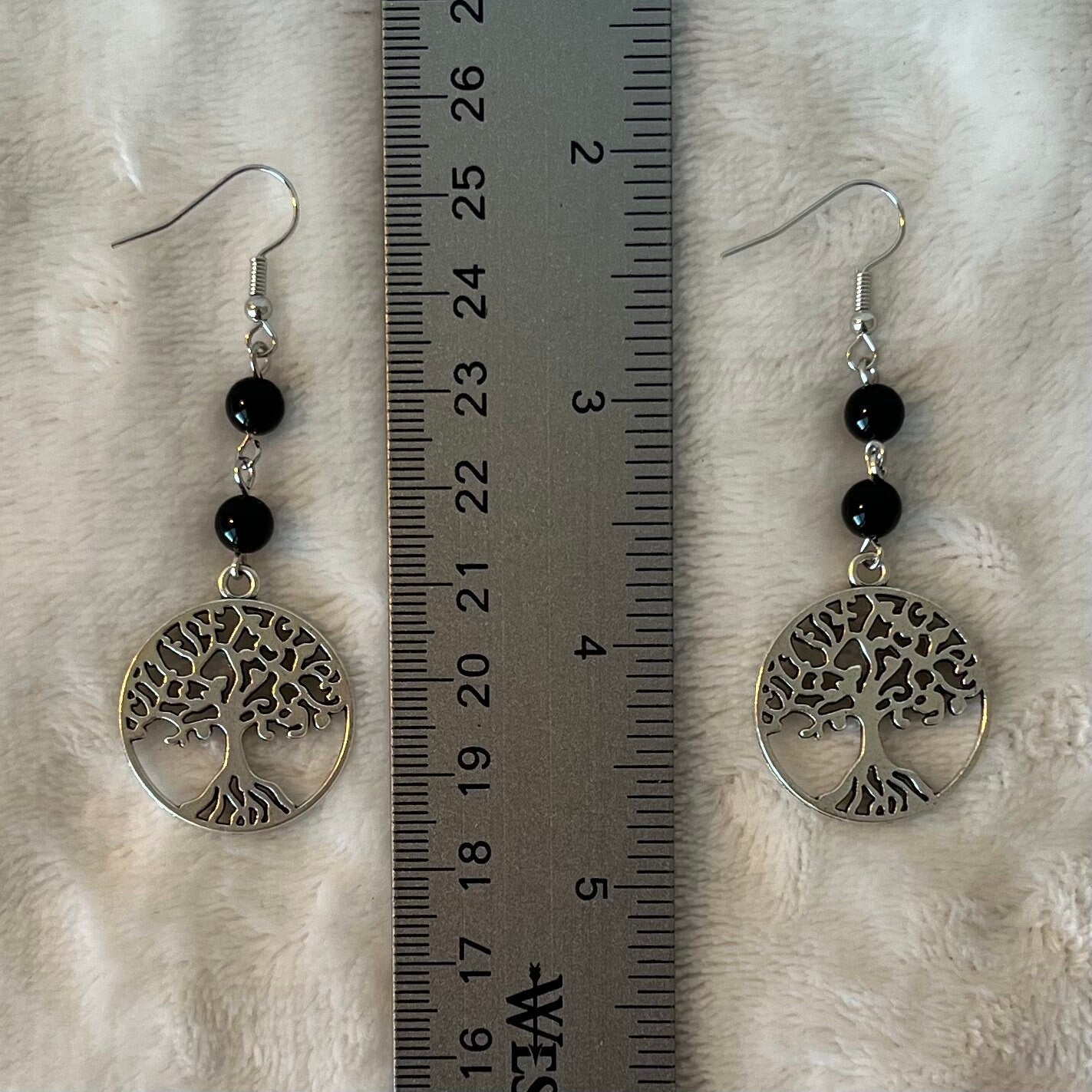 Obsidian Tree Of Life Earrings EAR-0070