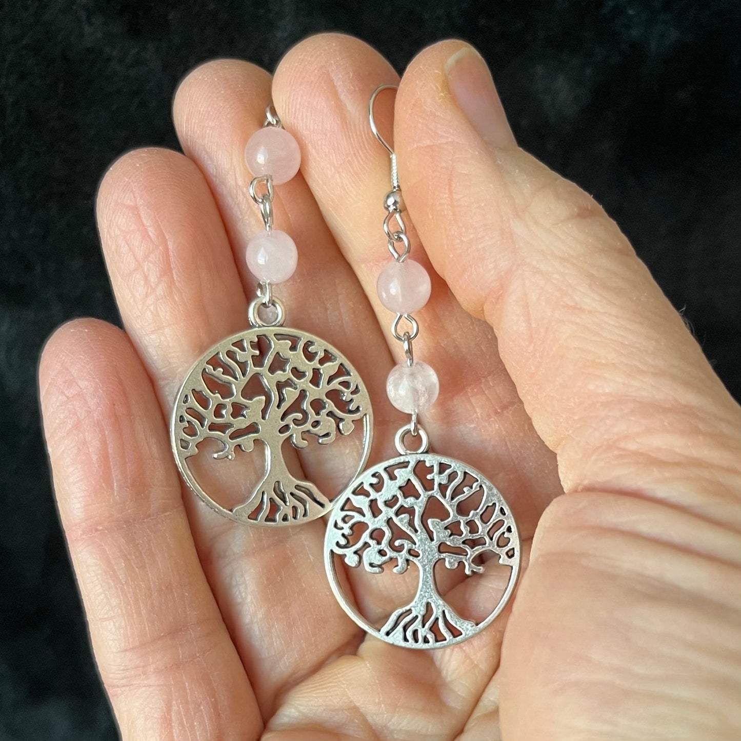 Rose Quartz Tree Of Life Earrings EAR-0071