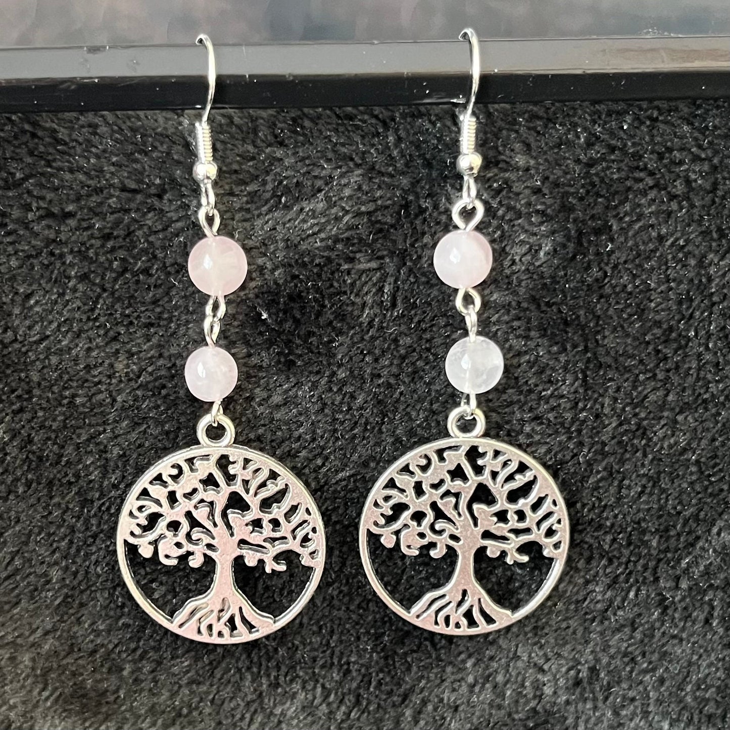 Rose Quartz Tree Of Life Earrings EAR-0071