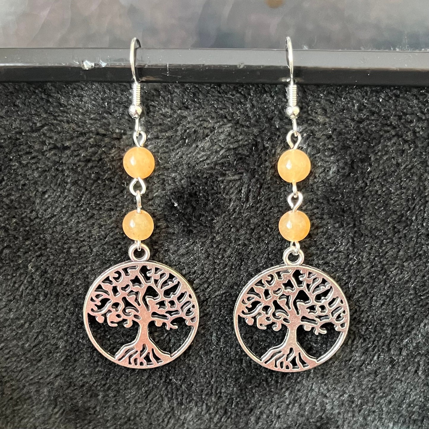 Orange Aventurine Tree of Life Earrings EAR-0073