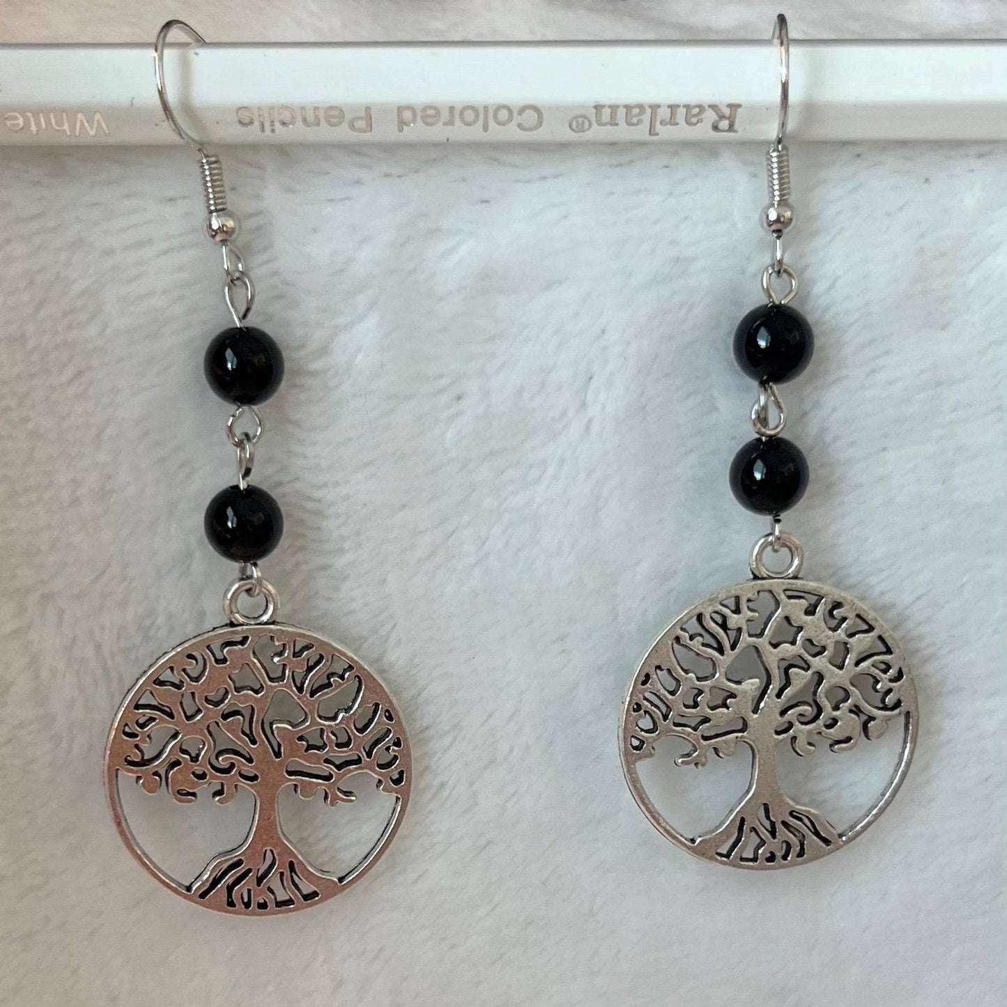 Obsidian Tree Of Life Earrings EAR-0070