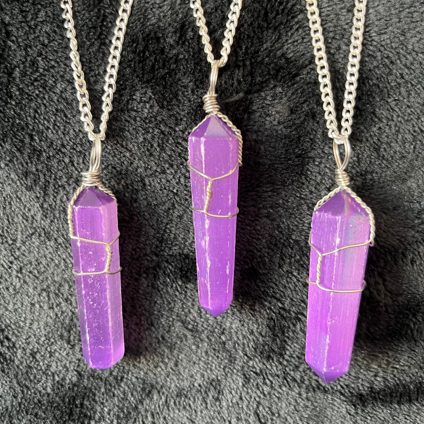 Purple Selenite Point Wire Wrapped Necklace NCK-2949