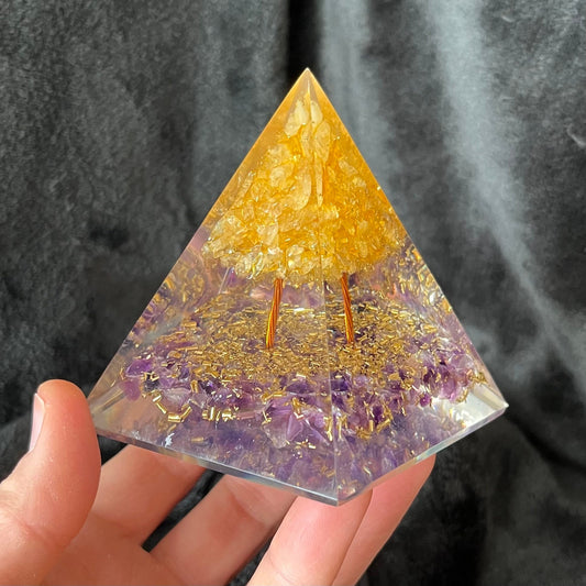 Citrine Tree of Life Orgonite Pyramid (Approx 2 3/4” X 2 3/4” X 3 1/4”) 1701