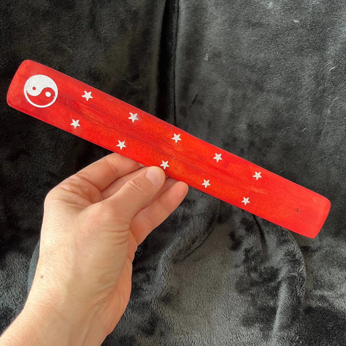 Red Wooden Incense Tray, Silver Ying Yang 1645 Shop Wholesale Crystals