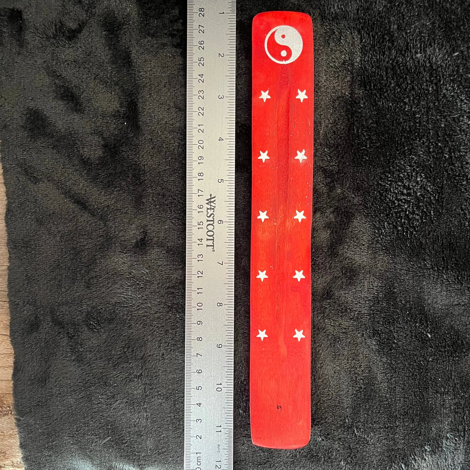 Red Wooden Incense Tray, Silver Ying Yang 1645 Shop Wholesale Crystals