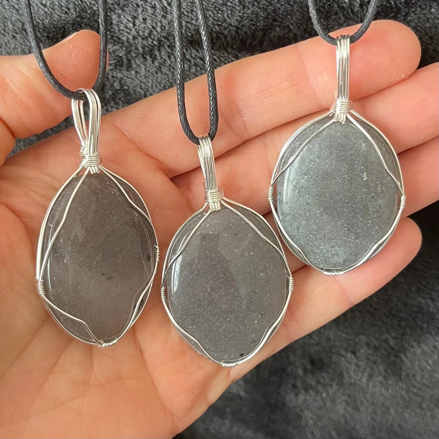 Gray Agate Worry Stone Wire Wrapped Necklace NCK-2981 Shop Wholesale Crystals