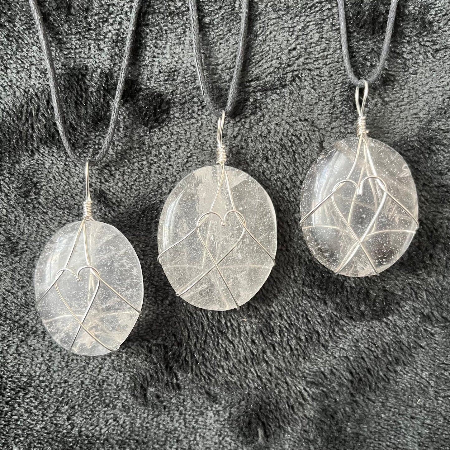 Clear Quartz Worry Stone Wire Wrapped Necklace, with Heart NCK-2978