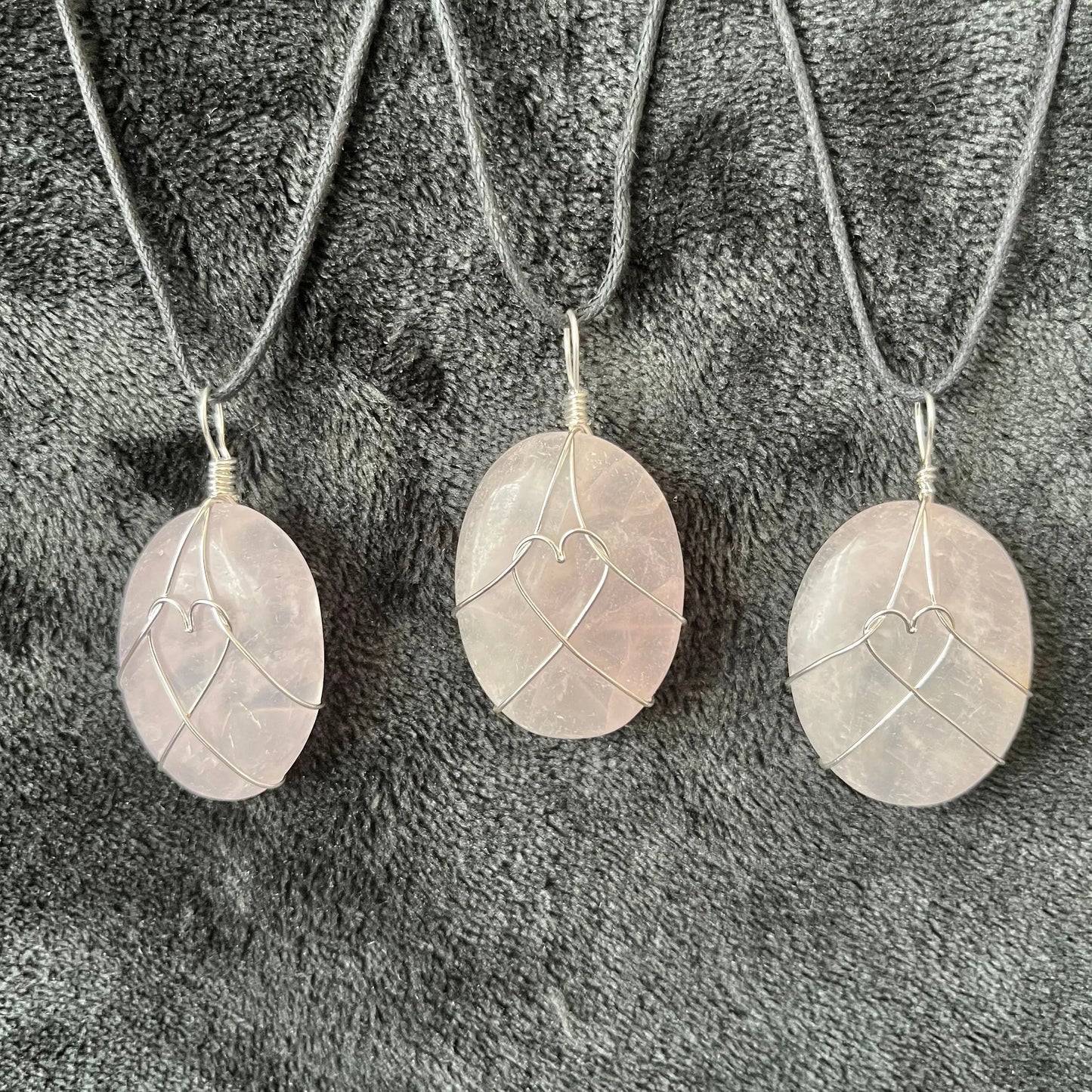 Rose Quartz Worry Stone Wire Wrapped Necklace with Heart NCK-2963 Shop Wholesale Crystals