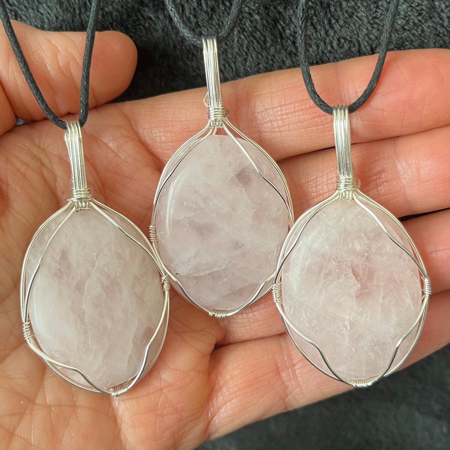 Rose Quartz Worry Stone Wire Wrapped Necklace NCK-2964