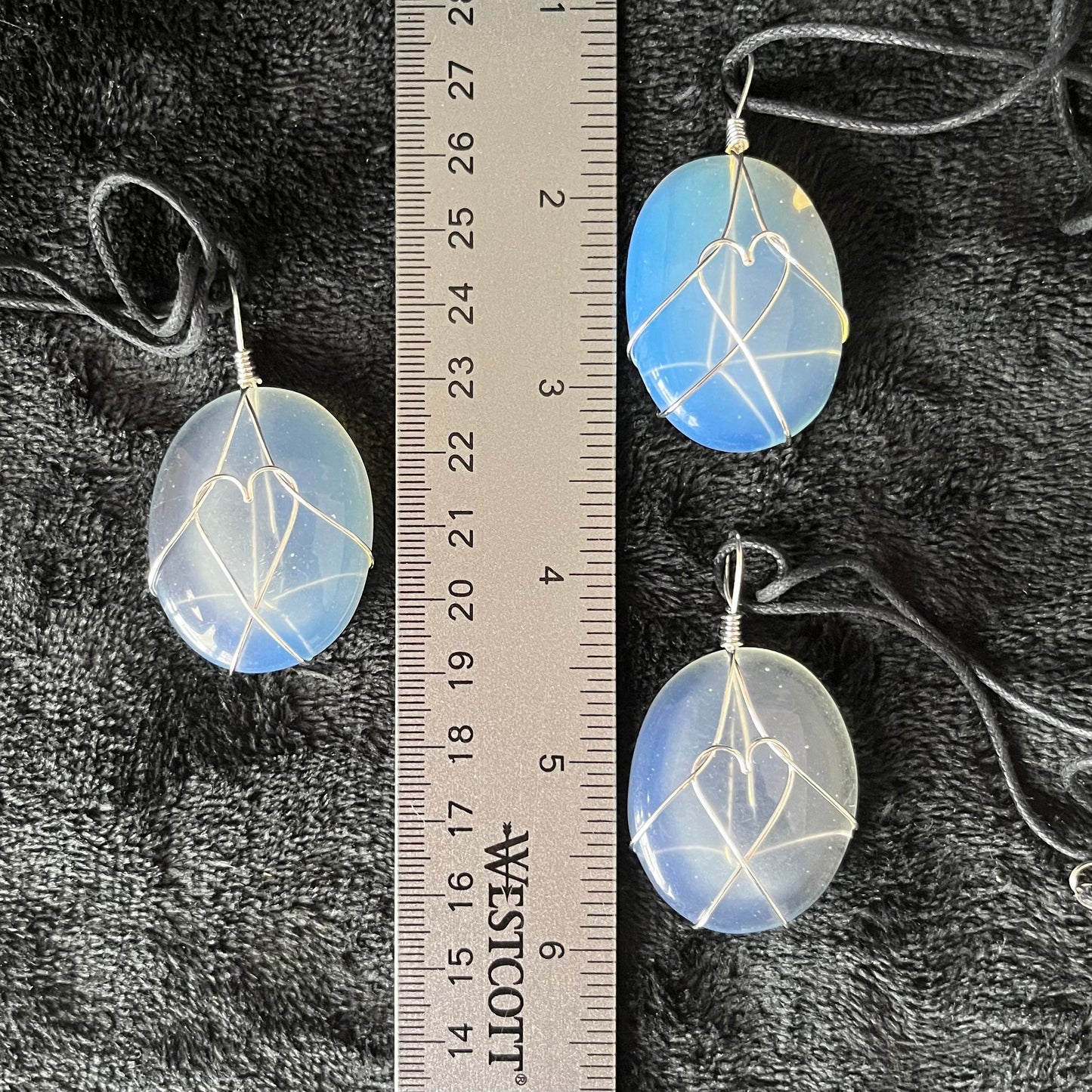 Opalite Worry Stone Wire Wrapped Necklace with Heart NCK-2960